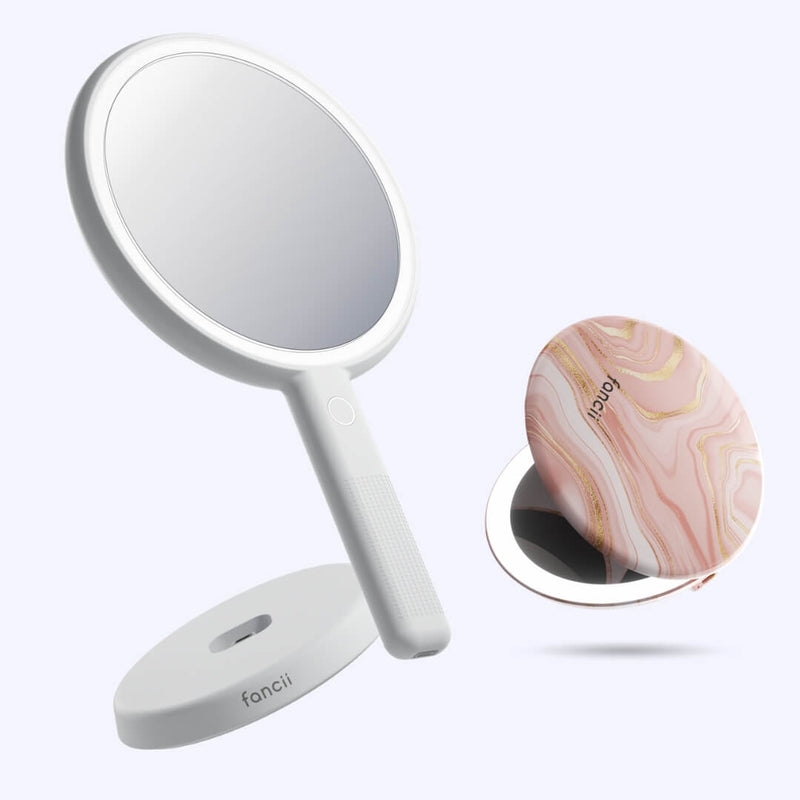 Cami mirror hand held and Taylor compact mirror by Fancii and Co_  Marble Rosé Marshmallow