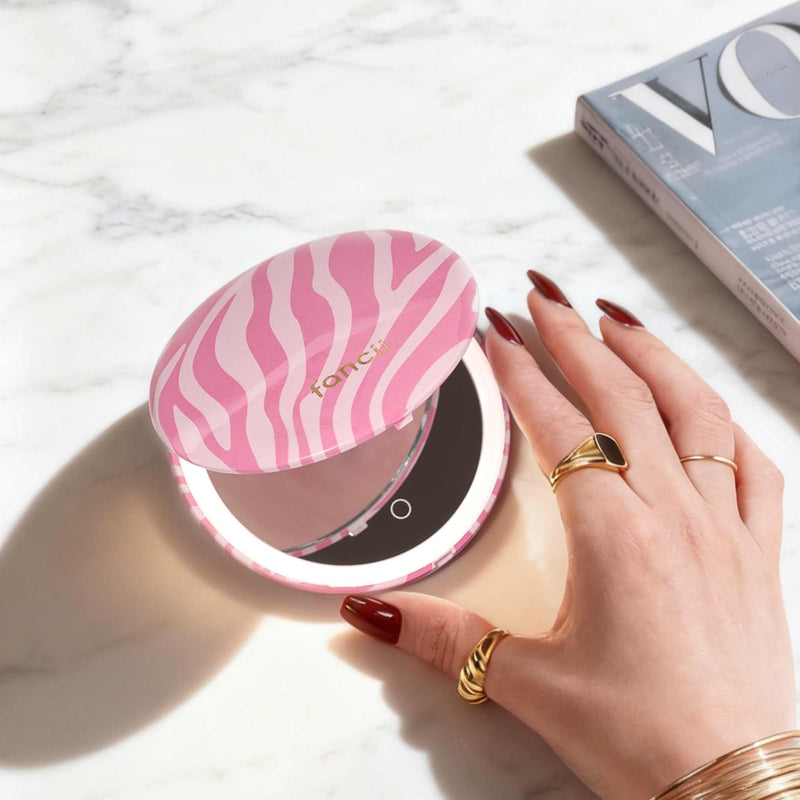 Mini Taylor LED Compact Mirror | Blush Zebra