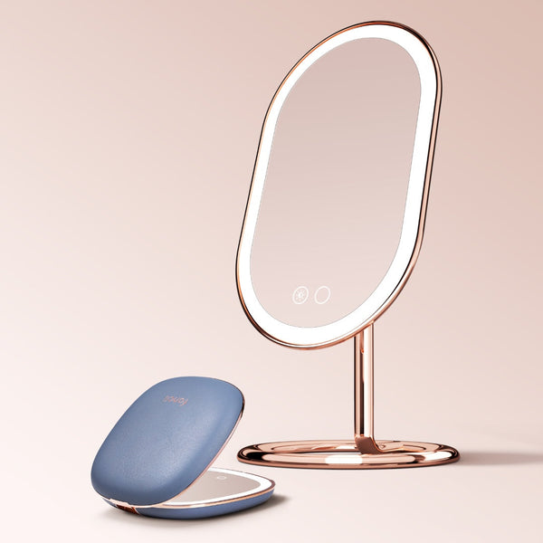 Fancii Vera LED Lighted Vanity and Compact Makeup Mirror Rose Gold Harbor Blue