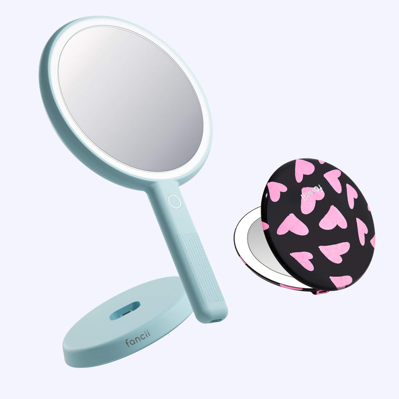 Cami mirror hand held and Taylor compact mirror by Fancii and Co_  Love Train Blue Fluff